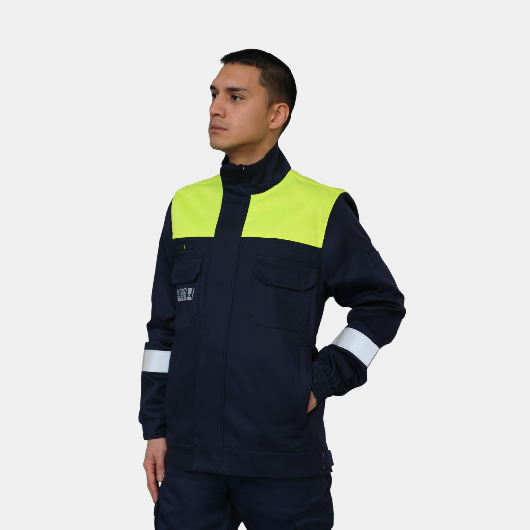 Chaqueta Ignífuga Certificada Bicolor Amarillo Flúor Hombre