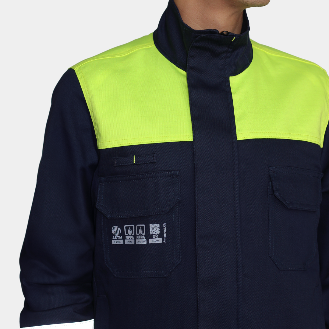 Chaqueta Ignífuga Certificada Bicolor Amarillo Flúor Hombre