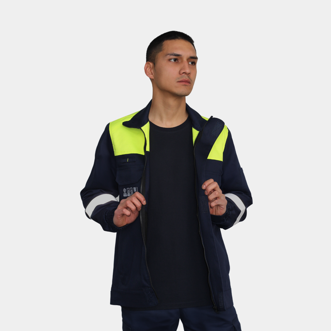 Chaqueta Ignífuga Certificada Bicolor Amarillo Flúor Hombre
