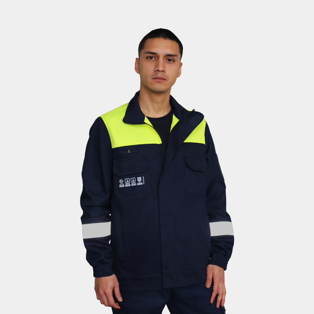 Chaqueta Ignífuga Certificada Bicolor Amarillo Flúor Hombre