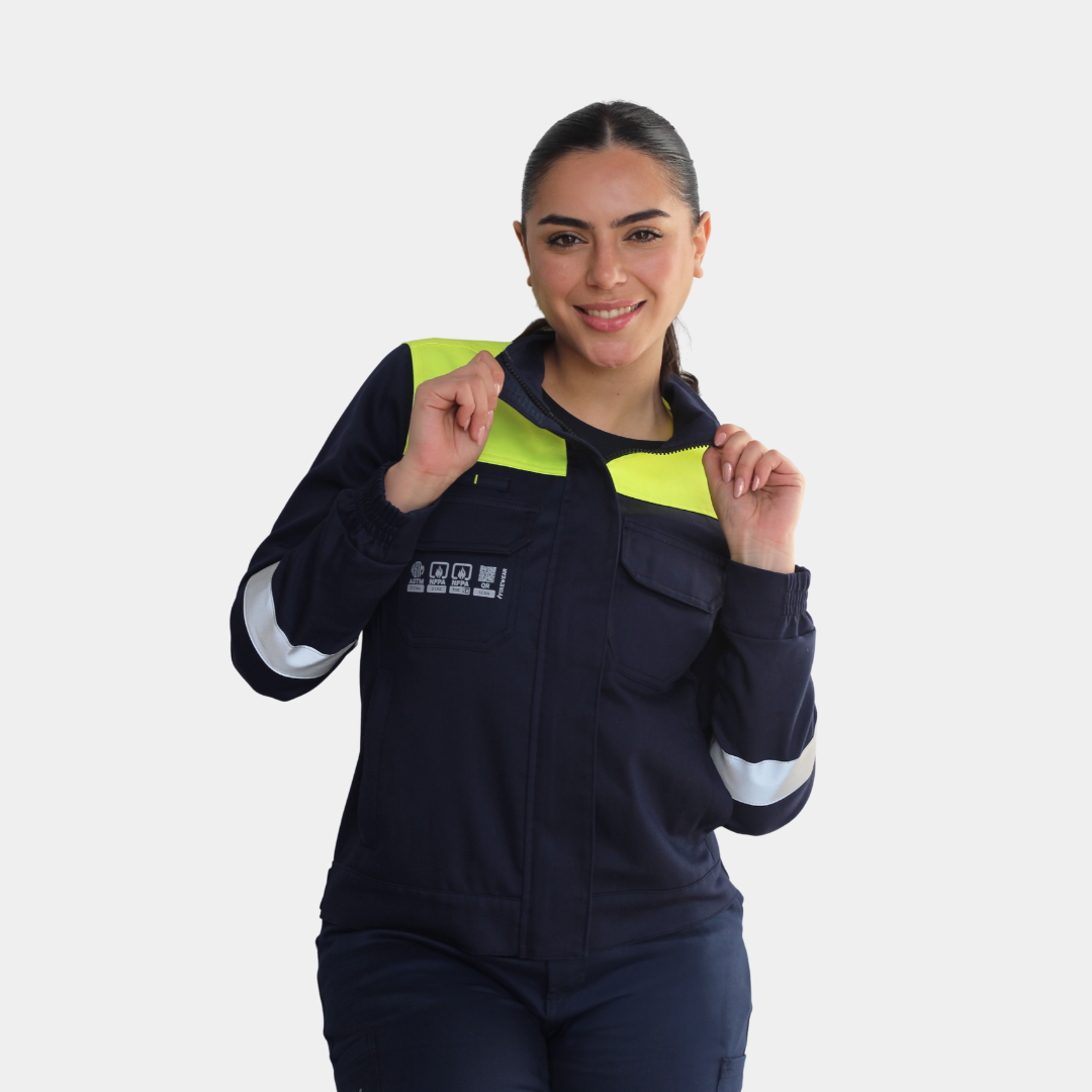 Chaqueta Ignífuga Certificada Bicolor Amarillo Flúor Mujer