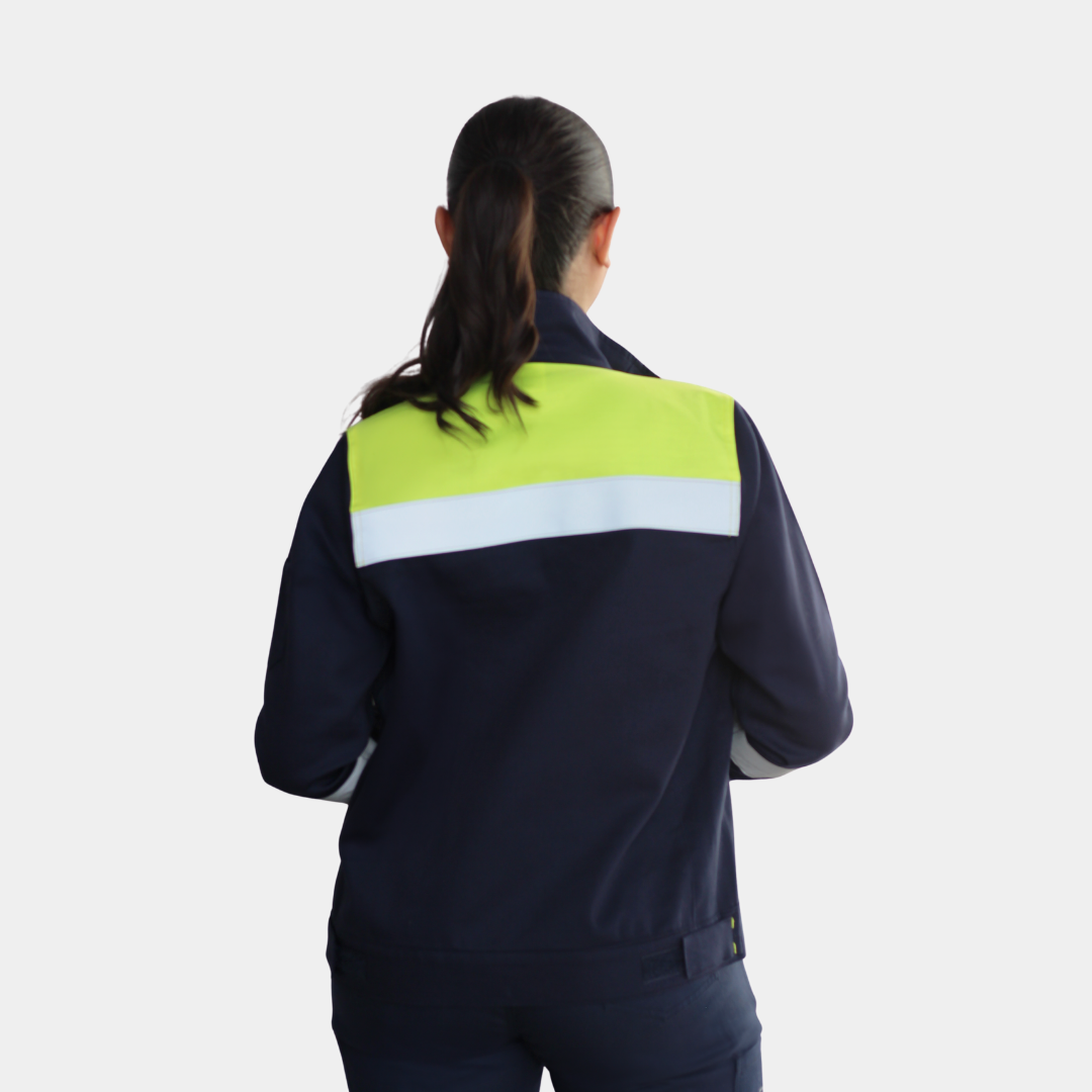 Chaqueta Ignífuga Certificada Bicolor Amarillo Flúor Mujer